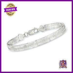 Sterling Silver Herringbone Bracelet 7in Lobster Clasp Italian Crafted